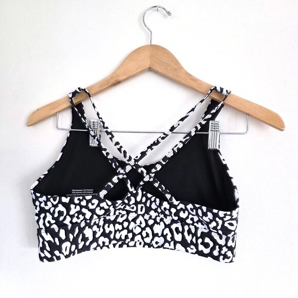 Zyia Active Leopard Print Black and White Strappy Sports Bra Workout Yoga Run - Picture 2 of 4